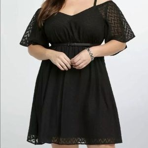 Torrid Black Cold Shoulder Flutter Sleeve Dress